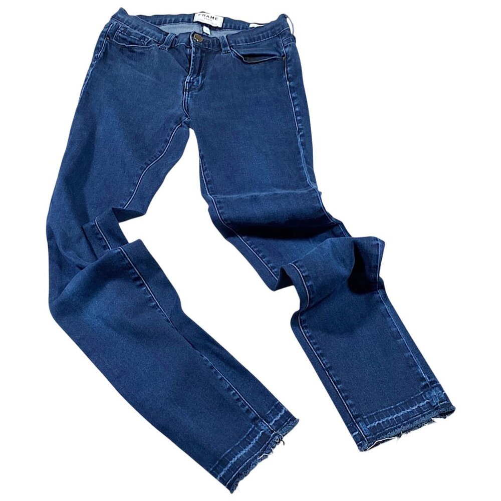 Frame Jeans Womens 27 Blue Le Skinny De Jeanne Ankle Raw Hem Frayed Chic Y2K